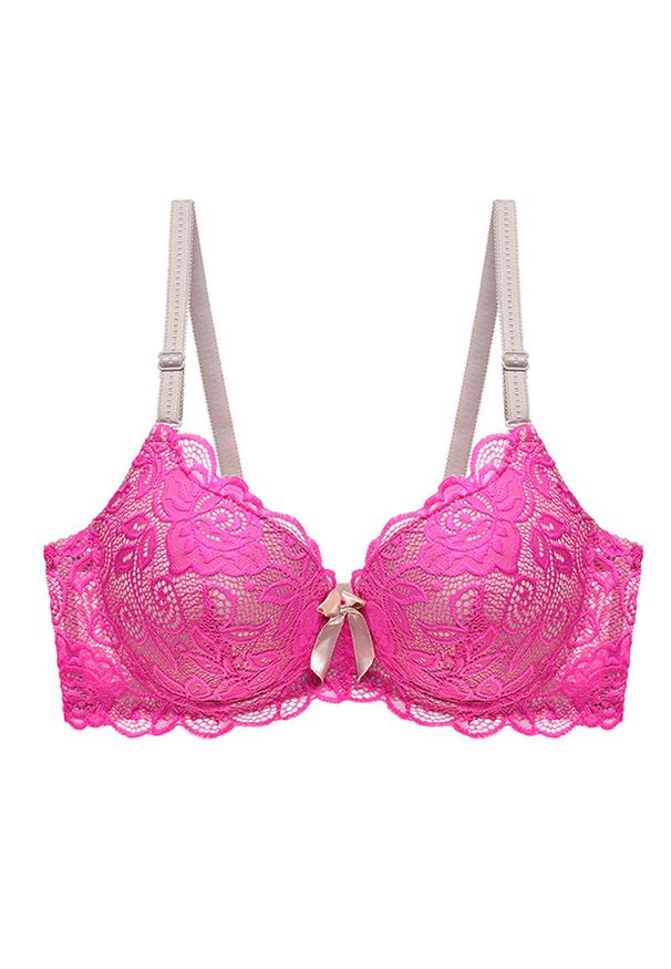 Intica - Biustonosz usztywniany z koronką i regulowanymi ramiączkami Amiyah. Kolor: różowy. Materiał: koronka. Wzór: koronka