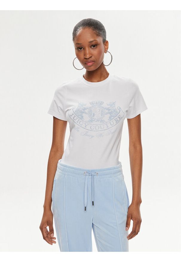 Juicy Couture T-Shirt Enzo Dog JCBCT224816 Biały Slim Fit. Kolor: biały. Materiał: bawełna