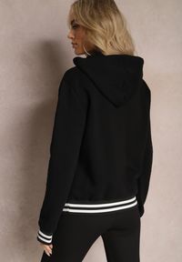 Renee - Czarna Bluza Kangurka z Bawełny ze Ściągaczami w Paski i Kapturem Gaiana. Typ kołnierza: kaptur. Kolor: czarny. Materiał: bawełna. Długość rękawa: długi rękaw. Długość: długie. Wzór: paski #3