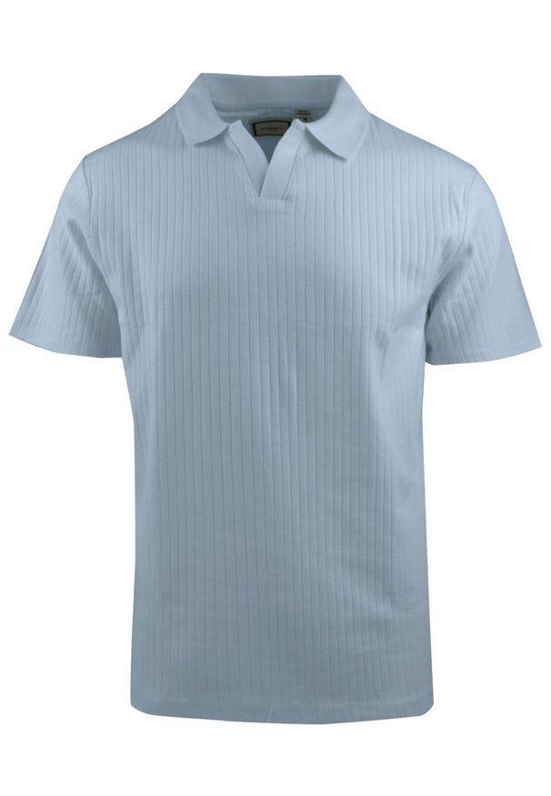 Dzianinowa Koszulka Polo - Dekolt Bez Guzików - Brave Soul - Błękitna. Okazja: na co dzień. Typ kołnierza: polo. Kolor: niebieski. Materiał: elastan, bawełna. Styl: casual