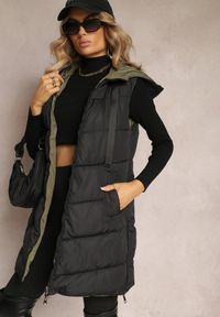 Renee - Czarna Dwustronna Kamizelka Pikowana Miames. Okazja: na co dzień. Kolor: czarny. Materiał: jeans. Wzór: gładki. Styl: sportowy, casual