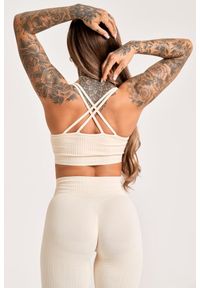 GYM GLAMOUR - Stanik fitness cardio damski Gym Glamour push up 2.0. Kolor: beżowy. Rodzaj stanika: push-up. Sport: fitness