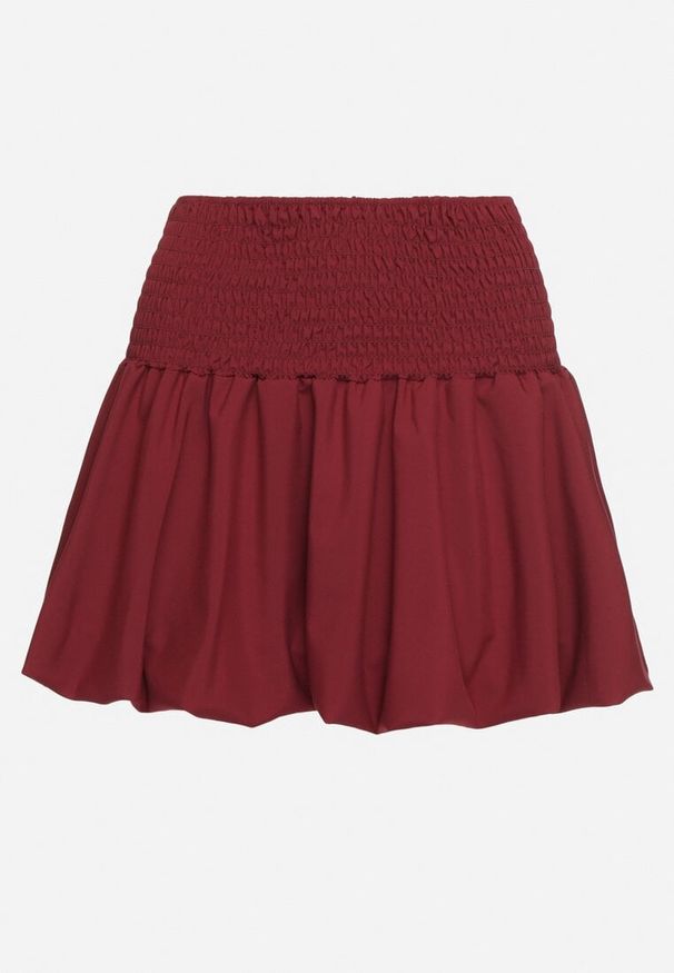 Born2be - Bordowa Rozkloszowana Spódnica Bufiasta z Elastyczną Gumką w Pasie Hetilda. Okazja: na co dzień, na spotkanie biznesowe. Stan: podwyższony. Kolor: czerwony. Styl: casual, biznesowy, elegancki