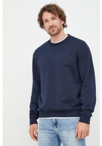 Trussardi Jeans - Trussardi bluza bawełniana męska kolor granatowy gładka. Kolor: niebieski. Materiał: bawełna. Wzór: gładki