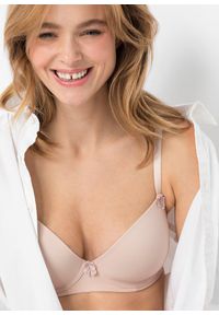 bonprix - Biustonosz z usztywnianymi miseczkami na fiszbinach. Kolor: beżowy. Wzór: gładki #2