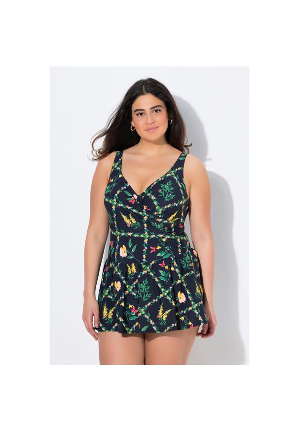 ULLA POPKEN - Damski Strój kąpielowy miękkie miseczki z fiszbinami ramiączka z regulacją. Kolekcja: plus size. Kolor: czarny. Materiał: elastan, poliamid, materiał