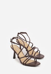 Renee - Brązowe Sandały na Szpilce z Cienkimi Paseczkami i Kwadratowym Noskiem Danita. Okazja: na co dzień, na imprezę. Kolor: brązowy. Materiał: skóra, koronka. Obcas: na szpilce. Styl: casual #6