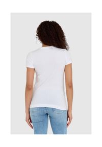 Guess - GUESS Biały t-shirt damski z logo z kwiatami i dżetami slim fit, Rozmiar S. Kolor: biały. Materiał: bawełna. Wzór: kwiaty #3