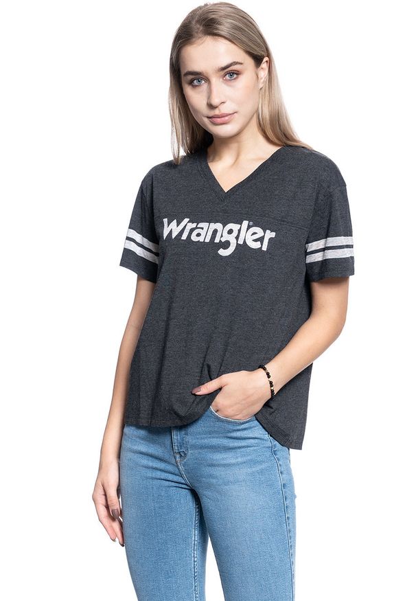 Wrangler - DAMSKI T-SHIRT WRANGLER V NECK DRAPE TEE BLACK W7P8E4100 112132066