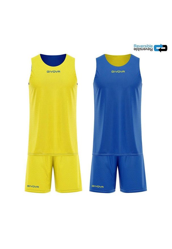 Givova zestaw podwójny z siatki (mesh), XS. Kolor: niebieski, wielokolorowy, żółty. Materiał: mesh. Sport: koszykówka