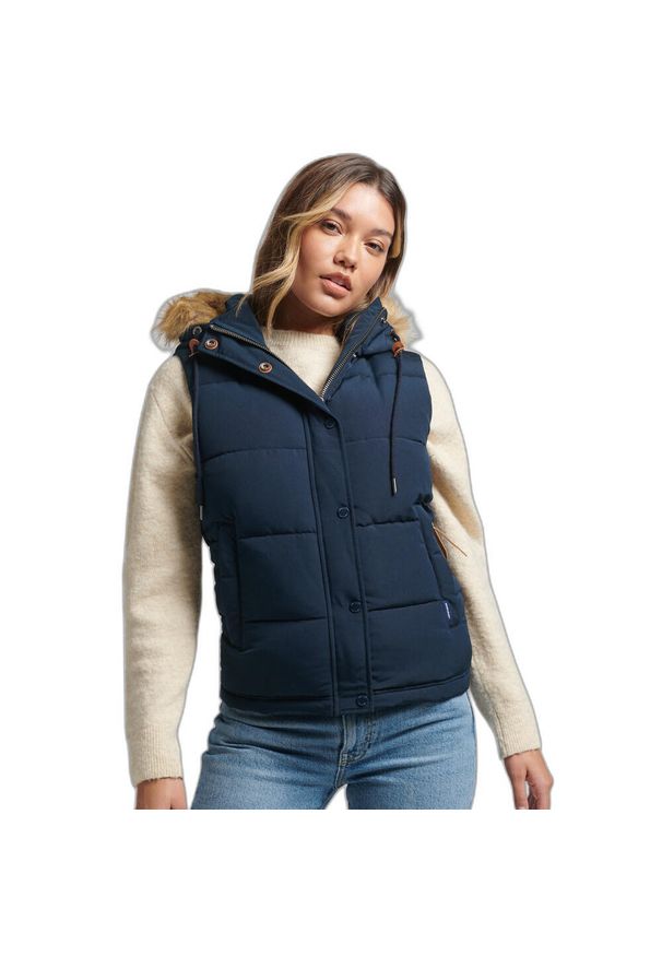 Damska kurtka bez rękawów Superdry Everest. Kolor: niebieski. Długość rękawa: bez rękawów