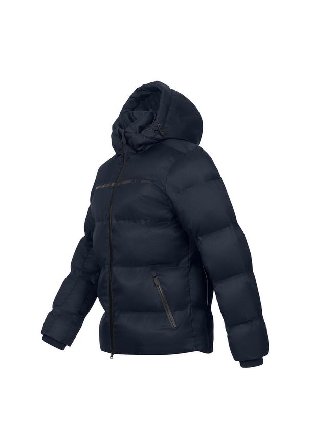 Kurtka do jazdy konnej z kapturem ELT Montana. Typ kołnierza: kaptur. Kolor: niebieski. Materiał: puch. Sezon: zima