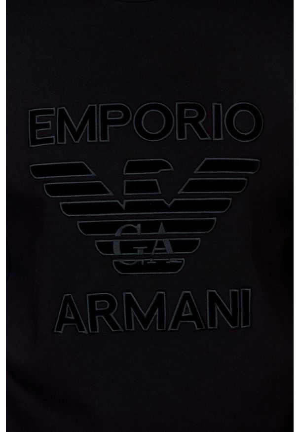 Emporio Armani - EMPORIO ARMANI Czarna bluza męska z aksamitnym logo, Rozmiar S. Kolor: czarny. Wzór: aplikacja