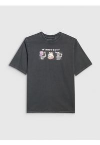 4f - 4F T-shirt oversize z nadrukiem dziewczęcy - szary 152 (11-12 lat). Kolor: szary. Wzór: nadruk. Sezon: lato