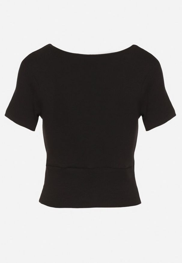 Born2be - Czarny Prążkowany T-shirt z Bawełny z Dekoltem w Serek Filunira. Okazja: na co dzień. Typ kołnierza: dekolt w serek. Kolor: czarny. Materiał: bawełna, prążkowany. Styl: elegancki, casual