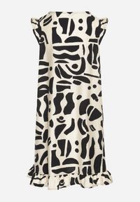 Born2be - Czarna Sukienka o Rozkloszowanym Kroju z Dekoltem w Serek w Abstrakcyjny Wzór Mevondra. Okazja: na co dzień. Typ kołnierza: dekolt w serek. Kolor: czarny. Materiał: skóra, jeans. Długość rękawa: bez rękawów. Styl: casual, elegancki #2