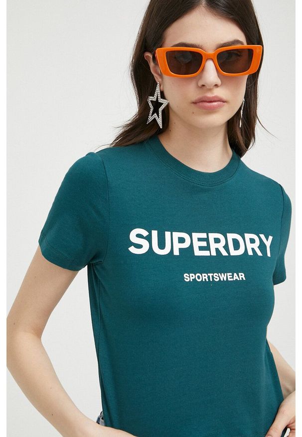 Superdry t-shirt damski kolor zielony. Kolor: zielony