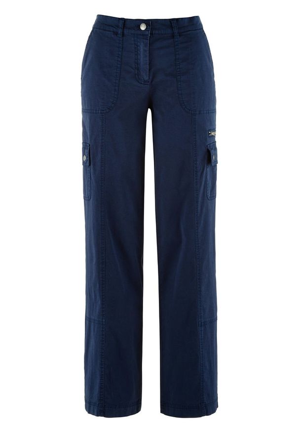 Spodnie bojówki Loose Fit z wygodnym paskiem bonprix ciemnoniebieski. Kolor: niebieski