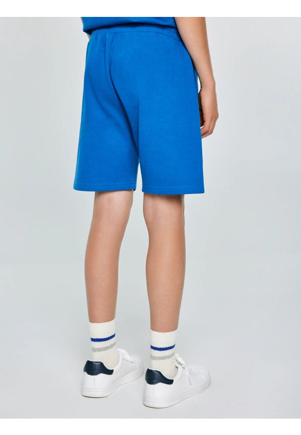 Big-Star - Szorty chłopięce dresowe ciemnoniebieskie Baron 402. Okazja: na co dzień. Kolor: niebieski. Materiał: dresówka. Wzór: nadruk, aplikacja. Styl: młodzieżowy, sportowy, casual