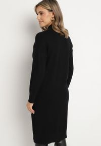 Born2be - Czarna Sweterkowa Sukienka Półgolf z Modalem i Wiskozą Ozdobiona Prążkowanymi Wstawkami Ennaira. Okazja: na spotkanie biznesowe. Kolor: czarny. Materiał: prążkowany, wiskoza. Długość rękawa: długi rękaw. Wzór: aplikacja. Styl: klasyczny, biznesowy #5