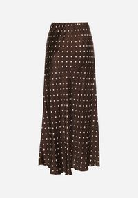 Born2be - Brązowa Wiskozowa Spódnica Satynowa w Kropki o Rozkloszowanym Kroju Fedrana. Okazja: na co dzień. Kolor: brązowy. Materiał: wiskoza, satyna. Wzór: kropki. Styl: casual, elegancki, klasyczny #4