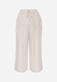 Renee - Jasnobeżowe Spodnie z Bawełny Typu Palazzo z Gumką w Talii Fieana. Okazja: na spacer. Kolor: beżowy. Materiał: bawełna #7