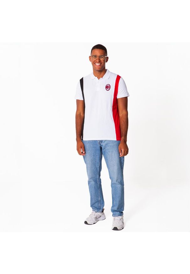 AC MILAN - Koszulka polo męska AC Milan. Typ kołnierza: polo. Kolor: biały. Materiał: bawełna. Sport: piłka nożna