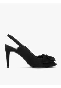 Ryłko - Czarne sandały peep toe z kokardą. Okazja: na sylwestra. Nosek buta: otwarty. Kolor: czarny. Materiał: skóra, welur. Styl: street, klasyczny, elegancki #1