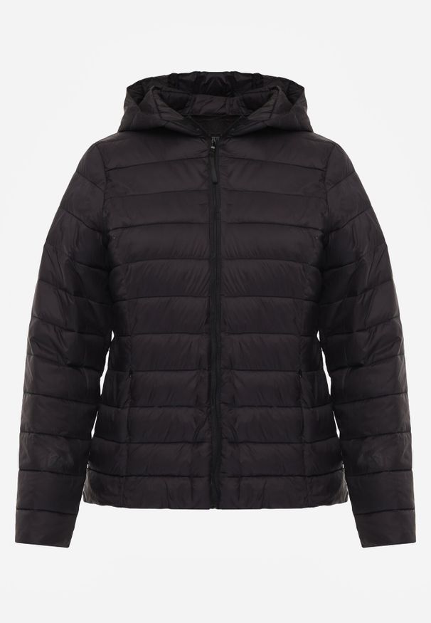 Born2be - Czarna Przejściowa Kurtka z Kapturem i Pikowanymi Przeszyciami Pretilda. Okazja: na co dzień. Typ kołnierza: kaptur. Kolor: czarny. Materiał: jeans, nylon. Styl: casual, elegancki, klasyczny