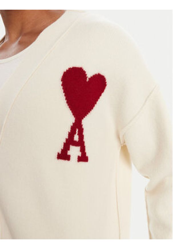 AMI PARIS - AMI Paris Kardigan BFUKC006.018 Écru Regular Fit. Materiał: wełna