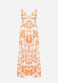 Born2be - Pomarańczowa Sukienka na Regulowanych Ramiączkach z Gumkami na Plecach Ściągana Troczkiem Harnela. Okazja: na co dzień. Kolor: pomarańczowy. Długość rękawa: na ramiączkach. Typ sukienki: proste. Styl: klasyczny, casual, elegancki #3