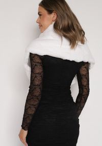 Born2be - Białe Futrzane Ponczo Narzutka Bralinne. Kolor: biały. Materiał: futro #5