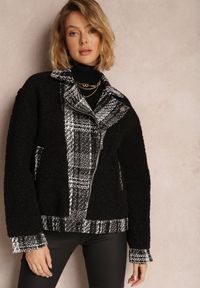 Renee - Czarna Kurtka Oversize z Futerka Baranek Lesova. Okazja: na co dzień. Kolor: czarny. Materiał: futro. Styl: casual, elegancki