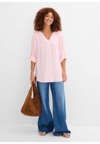 bonprix - Bluzka tunikowa z miękkiej wiskozy. Kolor: różowy. Materiał: wiskoza. Długość rękawa: długi rękaw. Długość: długie #2