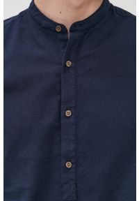 Jack & Jones Koszula męska kolor granatowy slim ze stójką. Typ kołnierza: kołnierzyk stójkowy. Kolor: niebieski. Materiał: tkanina. Długość rękawa: długi rękaw. Długość: długie. Wzór: gładki #3