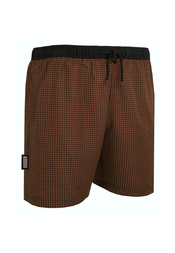 GUGGEN MOUNTAIN - Męskie kąpielówki w paski w kratkę. Kolor: wielokolorowy, brązowy, czarny. Materiał: poliester. Wzór: kratka, paski. Styl: sportowy