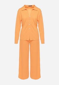 Born2be - Pomarańczowy 2-częściowy Komplet z Koszulą i Szerokimi Spodniami Anscuro. Kolor: pomarańczowy. Materiał: materiał #7