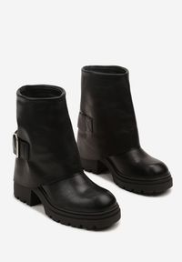 Born2be - Czarne Botki z Wywiniętą Cholewką i Kwadratowym Obcasem Miresda. Okazja: na co dzień. Kolor: czarny. Materiał: jeans. Szerokość cholewki: normalna. Obcas: na obcasie. Styl: casual, elegancki. Wysokość obcasa: średni #4