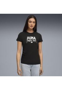 Puma - Damska koszulka z grafiką w uniwersyteckim stylu PUMA Black. Kolor: czarny. Sport: fitness
