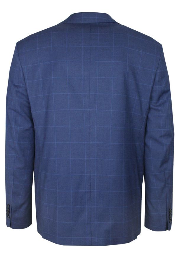 Elegancki Męski Garnitur - Victorio - Granatowy w Kratę. Kolor: niebieski. Materiał: elastan, poliester, wiskoza. Wzór: kratka