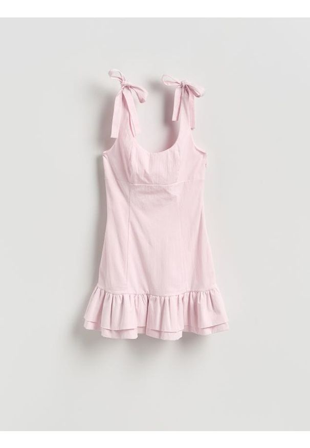 Reserved - Sukienka z wiązaniami przy ramionach - pastelowy róż. Kolor: różowy. Materiał: dzianina. Typ sukienki: proste