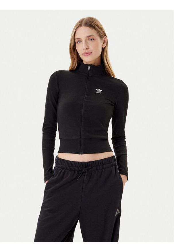 Adidas - adidas Bluza Essentials Ribbed JD5905 Czarny Slim Fit. Kolor: czarny. Materiał: bawełna, wiskoza