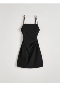 Reserved - Sukienka mini z marszczeniem - czarny. Kolor: czarny. Materiał: dzianina, wiskoza. Typ sukienki: trapezowe. Długość: mini