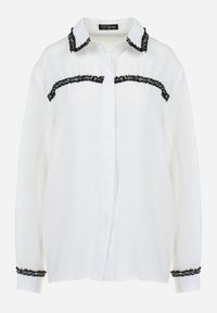Born2be - Biała Koszula Oversize z Koronką Alleio. Kolor: biały. Materiał: koronka. Wzór: koronka #5
