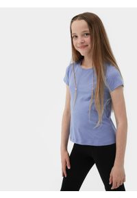 4f - T-shirt gładki dziewczęcy. Kolor: niebieski. Materiał: bawełna. Wzór: gładki #1