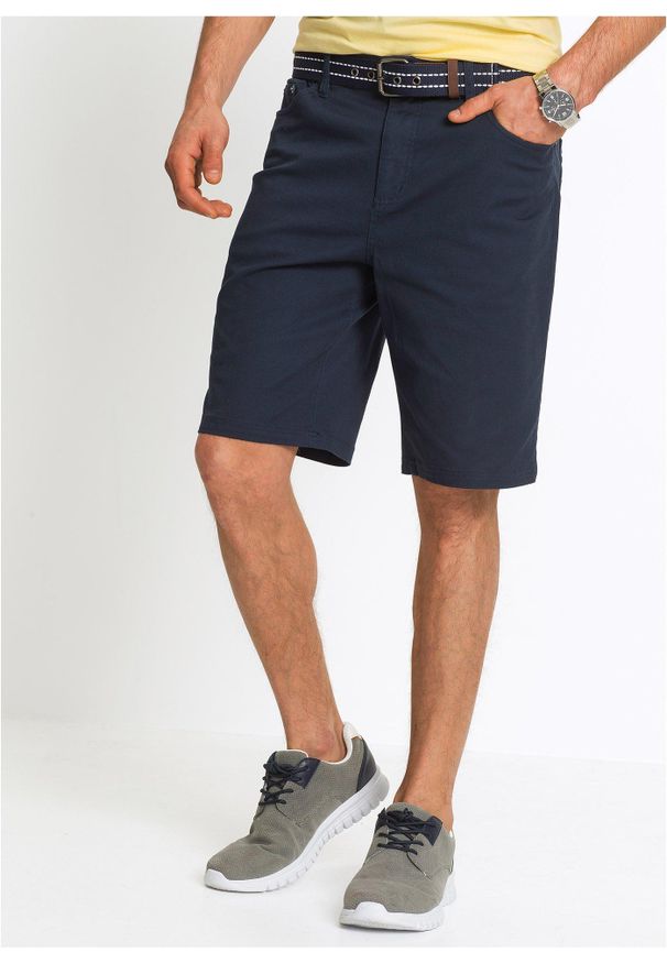 bonprix - Bermudy ze stretchem, classic fit. Stan: podwyższony. Kolor: niebieski