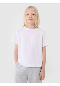 4f - 4F T-shirt oversize gładki chłopięcy - biały 146 (10-11 lat). Okazja: na co dzień. Kolor: biały. Materiał: dzianina, bawełna, jersey. Długość rękawa: krótki rękaw. Długość: krótkie. Wzór: gładki. Sezon: lato. Styl: klasyczny, sportowy, casual