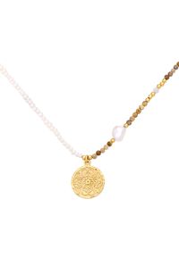 MOKOBELLE - Naszyjnik z pereł i kamieni naturalnych z medalikiem Mokobelle. Materiał: złote, pozłacane, srebrne. Kolor: biały. Wzór: aplikacja. Kamień szlachetny: perła #2