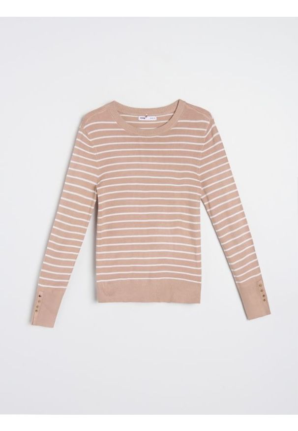 Sinsay - Sweter z wiskozą w paski - beżowy. Kolor: beżowy. Materiał: wiskoza. Wzór: paski