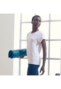KIMJALY - Koszulka do jogi damska Kimjaly krótki rękaw. Kolor: biały. Materiał: materiał, bawełna, elastan, lyocell. Długość rękawa: krótki rękaw. Długość: krótkie. Sport: joga i pilates #1